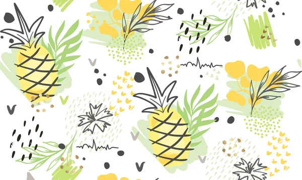 无缝隙的奇异图案与热带植物和黄金元素 矢量手绘菠萝背景 用于社交媒体 室内装饰 — 图库矢量图片
