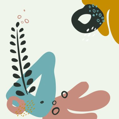 Modern soyut çiçek sanat vektörü arka planda kalır. Sosyal medya, kapak, kumaş, iç dekorasyon için el çizimi yaprakları ve satır sanat arka planı.