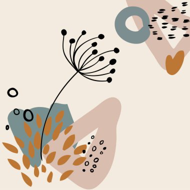 Modern soyut çiçek sanat vektörü arka planda kalır. Sosyal medya, kapak, kumaş, iç dekorasyon için el çizimi yaprakları ve satır sanat arka planı.