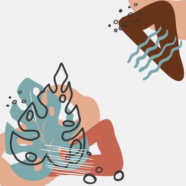 Modern soyut çiçek sanat vektörü arka planda kalır. Sosyal medya, kapak, kumaş, iç dekorasyon için el çizimi yaprakları ve satır sanat arka planı.