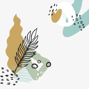 Modern soyut çiçek sanat vektörü arka planda kalır. Sosyal medya, kapak, kumaş, iç dekorasyon için el çizimi yaprakları ve satır sanat arka planı.