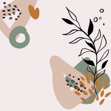 Modern soyut çiçek sanat vektörü arka planda kalır. Sosyal medya, kapak, kumaş, iç dekorasyon için el çizimi yaprakları ve satır sanat arka planı.