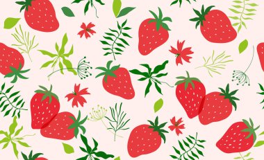 Çilekli ve pürüzsüz desen. Duvar kağıdı için çilek arkaplanı çizer, kapak, 