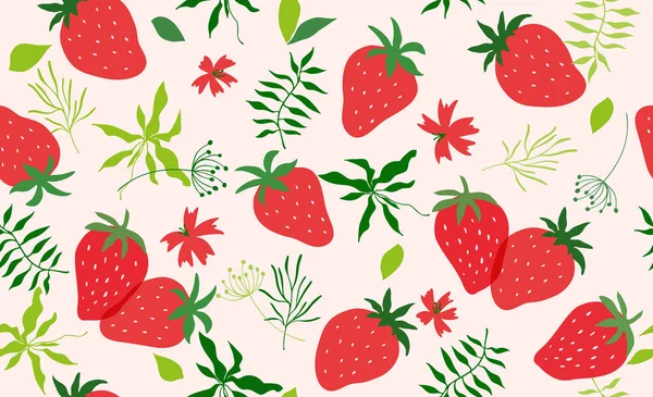 Seamless Pattern Strawberry Vector Hand Draw Strawberry Background Wallpaper Cover — Stock vektor