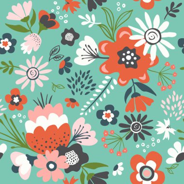 Kusursuz çiçek deseni. Duvar kağıdı, kapak, kumaş ve tekstil için vektör el çizimi