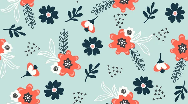 Patrón Flores Sin Costuras Vector Mano Dibujar Fondo Floral Para — Vector de stock