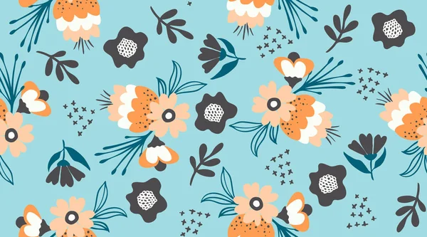 无缝花图案 用于墙纸 纺织品的矢量手绘花卉背景 — 图库矢量图片