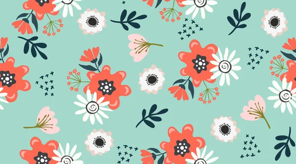 Patrón Flores Sin Costuras Vector Mano Dibujar Fondo Floral Para — Archivo Imágenes Vectoriales