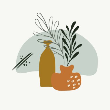 Soyut çiçek sanat vektörü arka planda kalır. Sosyal medya, kapak, kumaş, iç dekorasyon için el çizimi yaprakları ve satır sanat arka planı.