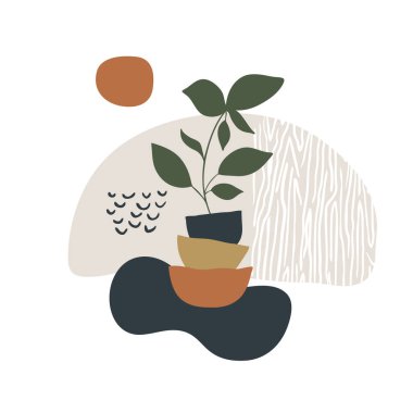 Soyut çiçek sanat vektörü arka planda kalır. Sosyal medya, kapak, kumaş, iç dekorasyon için el çizimi yaprakları ve satır sanat arka planı.