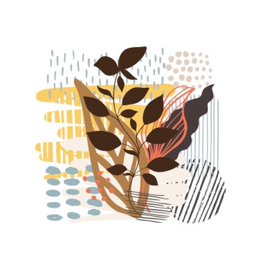 Soyut çiçek sanat vektörü arka planda kalır. Sosyal medya, kapak, dava, kumaş, iç dekorasyon için el çizimi yaprakları ve satır sanat arka planı.