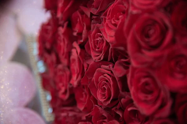 Boldog Nőnapot Természetes Vörös Rózsa Csokor Ajándékba Luxus Csokor Vörös — Stock Fotó