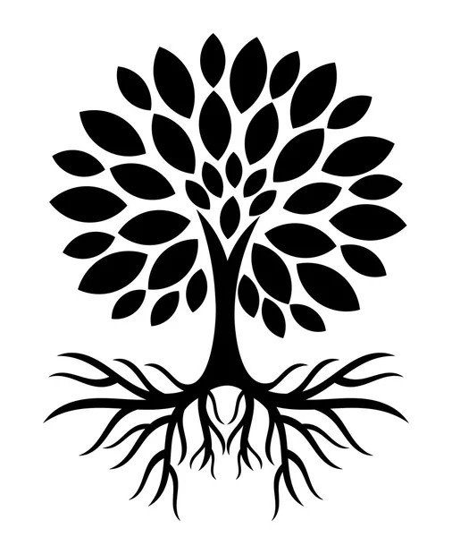 Árbol con silueta de raíces — Vector de stock