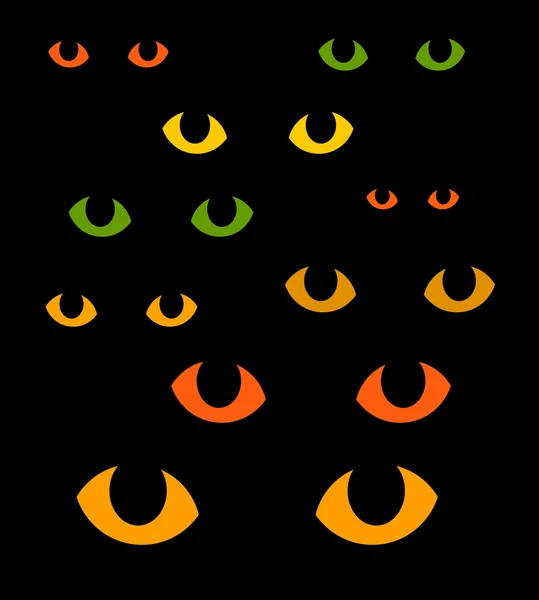 Green and yellow cat eyes in darkness — Stock Vector