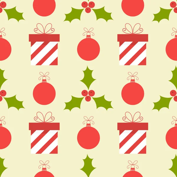 Christmas holly and baubles pattern — Stock Vector