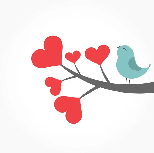 Oiseau sur branche cardiaque — Image vectorielle