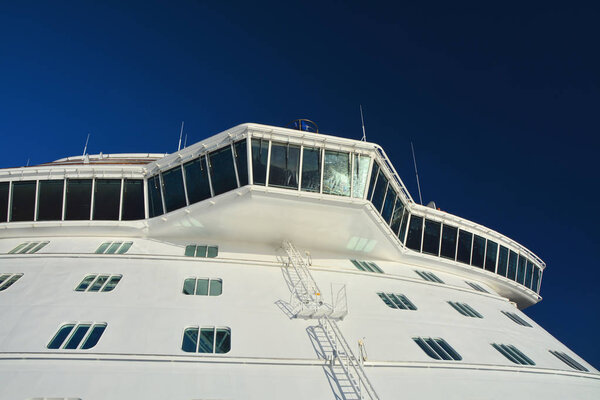 Cruise ship bridge over blue sky