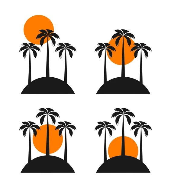 Захід сонця над островом з пальмами — стоковий вектор