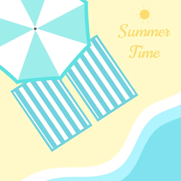 Zwei Handtücher und Sonnenschirm am Strand — Stockvektor