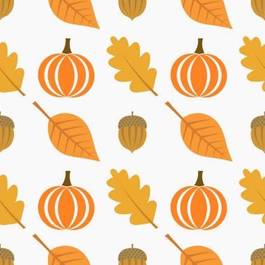 Sonbahar seamless modeli, kabak, yaprakları ve meşe palamutları