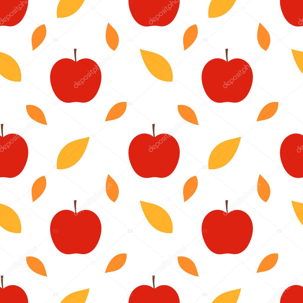 Autumn apples and leaves seamless pattern.