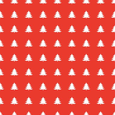 Kırmızı arka plan seamless modeli üzerinde beyaz Noel ağaçları