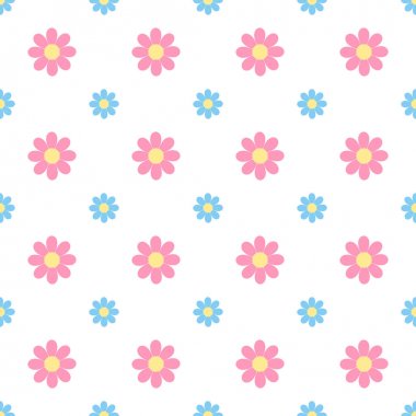 Pembe ve mavi papatya çiçekler sorunsuz vektör desen
