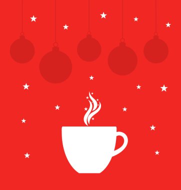 Kahve fincanı ve baubles ile Noel kartı