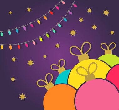 Renkli baubles ve Noel ışıkları kartı