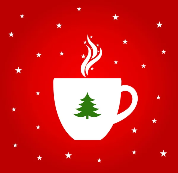 Christmas hot coffee or chocolate cup on red background — Stock Vector