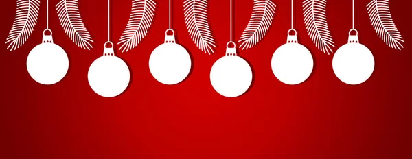 Vánoční ozdoby visí bílé ozdoby na červeném pozadí — Stockový vektor
