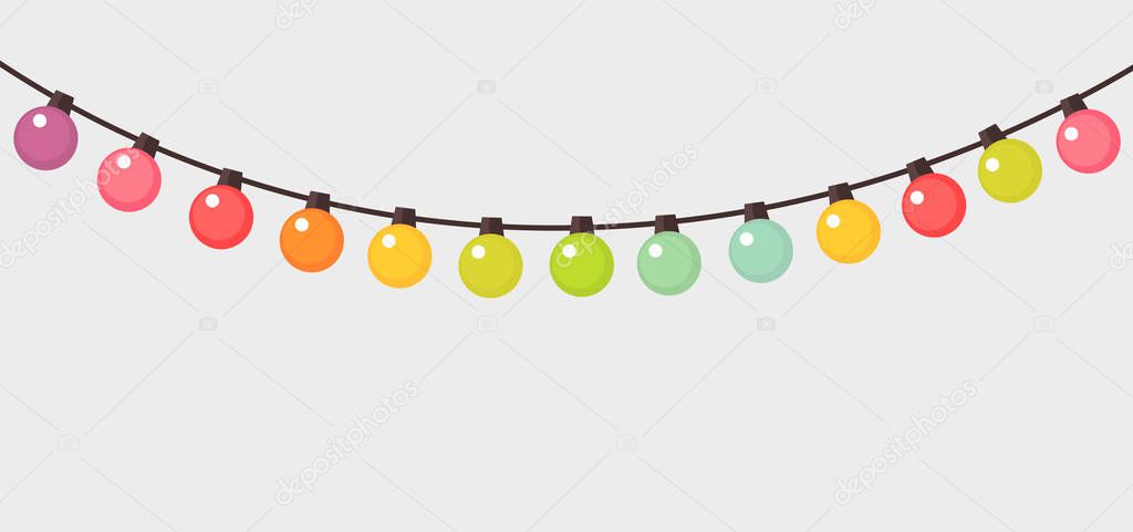 Colorful Christmas lights string background.