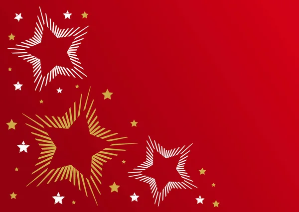 Estrelas de Natal no fundo vermelho cartão de saudação . — Vetor de Stock