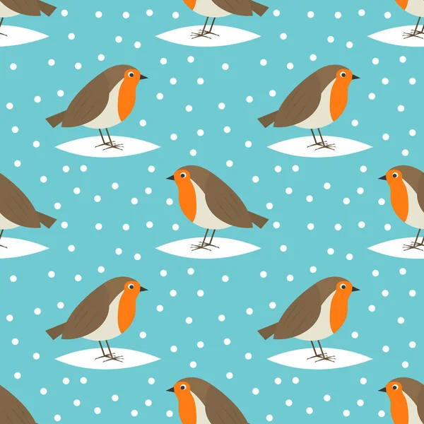 Robin vogels schattig winter Kerstmis naadloos patroon. — Stockvector