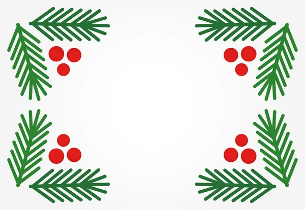 Christmas fir tree branches and red berries border. — Stock Vector