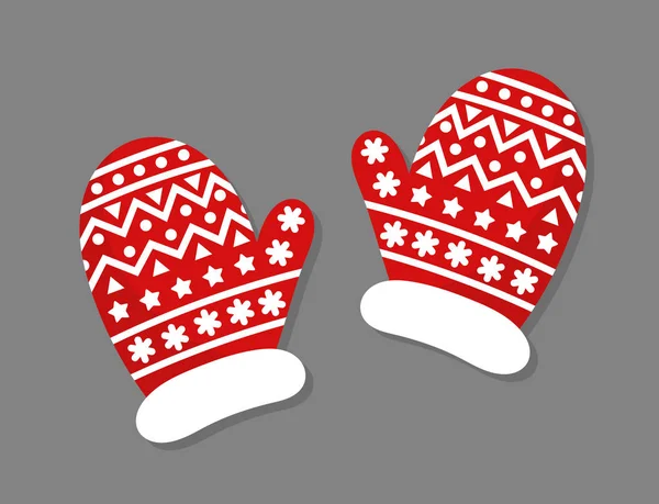 Vánoční červené a bílé rukavice palčáky. — Stockový vektor