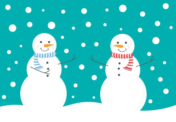 Dois boneco de neve gostam de queda de neve no cenário de inverno . — Vetor de Stock