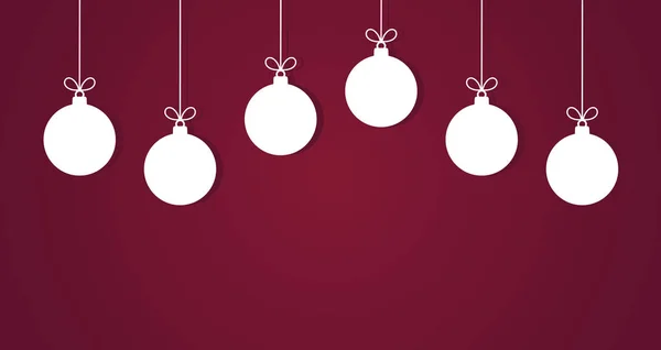 Kerstmis kerstballen opknoping witte ornamenten op paarse achtergrond. — Stockvector