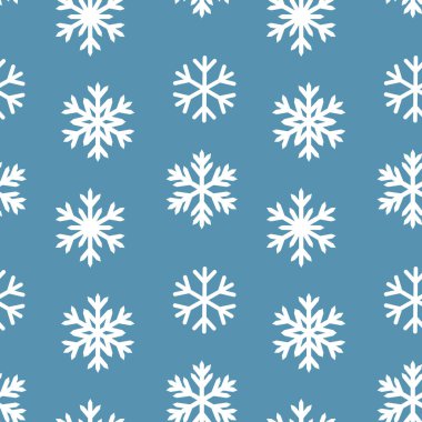 Mavi arka plan seamless modeli üzerinde beyaz kar taneleri.