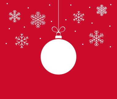Christmas ball ornament and snowflakes on red background. Vector illustration.