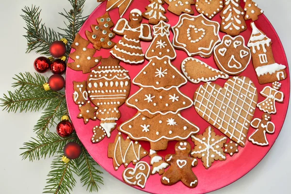 Gingerbread Cookies Plate Christmas Holiday Dessert — Stock Photo, Image