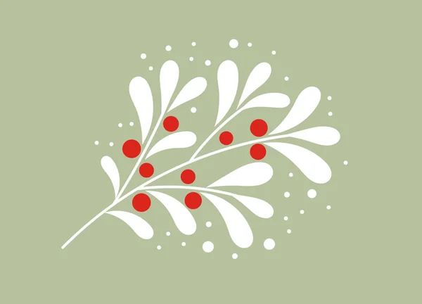 Vánoční bílá jmelí větev s červenými bobulemi. — Stockový vektor