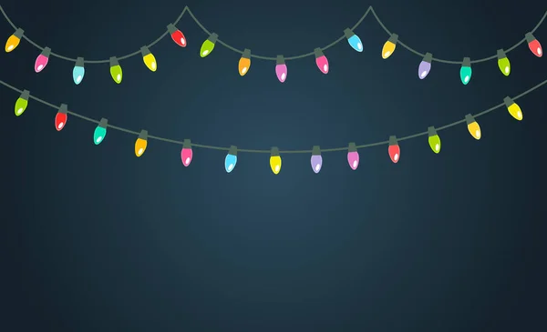 Navidad luces de colores que brillan en el fondo oscuro — Vector de stock