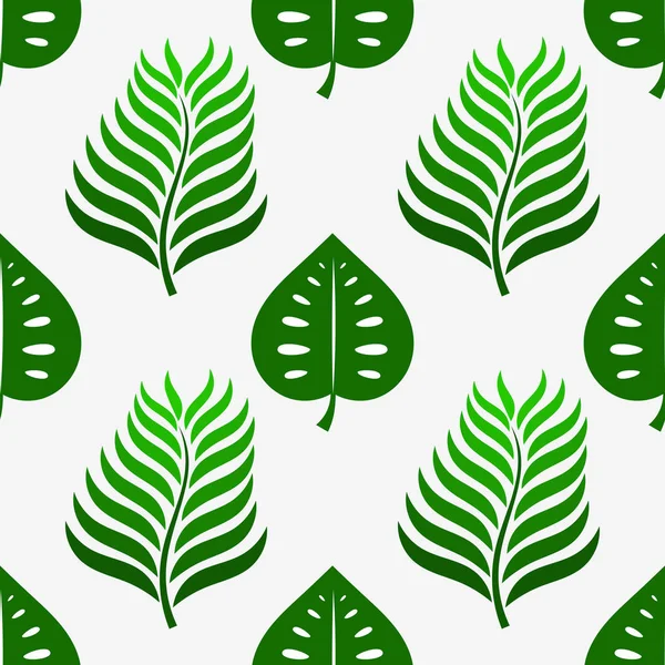 緑のヤシの熱帯の葉シームレスなパターン. — ストックベクタ