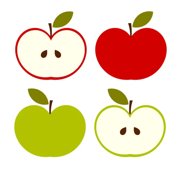 Kırmızı ve yeşil elma simgeleri. — Stok Vektör
