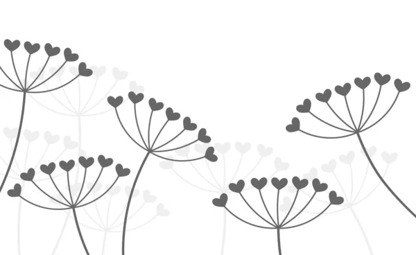 Hearts flowers grey umbels background. — 스톡 벡터