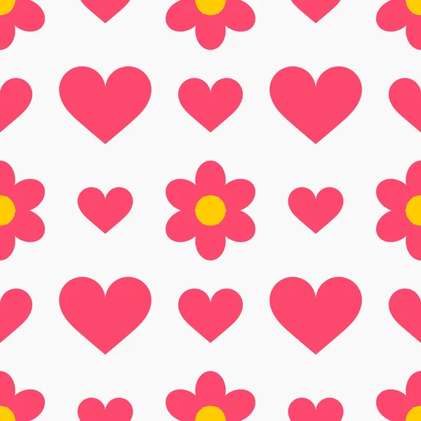 Hearts and flowers cute pink pattern. — 스톡 벡터