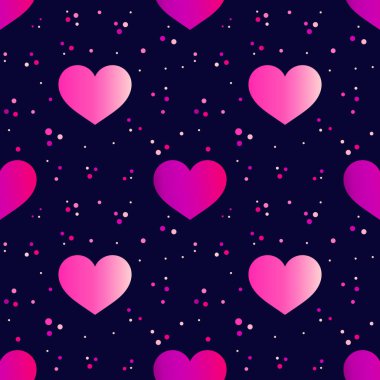 Parlak, pırıl pırıl kalpler, kusursuz, karanlık desen. Vektör illüstrasyonu.