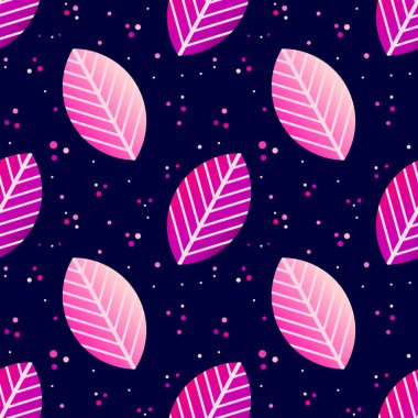 Parlak neon yaprakları pürüzsüz karanlık desen. Vektör illüstrasyonu.