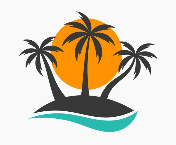 Sunset Palm Trees Island Icon Vector Illustration — Stock Vector